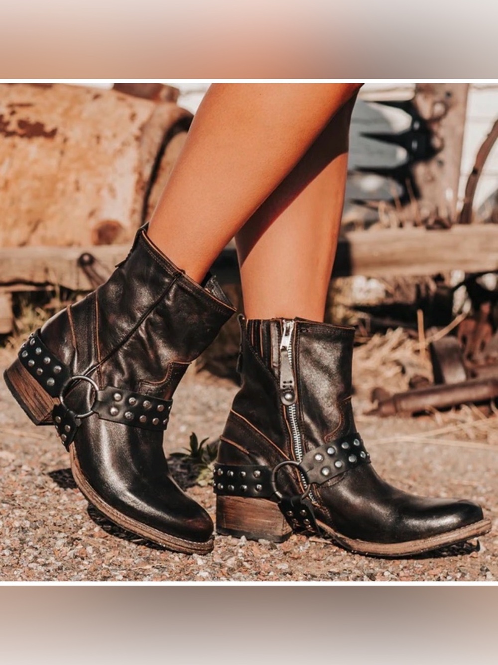 ✨ BRAND NEW ✨ Freebird by Steven “Ramone” Black Leather Studded Harness Boots